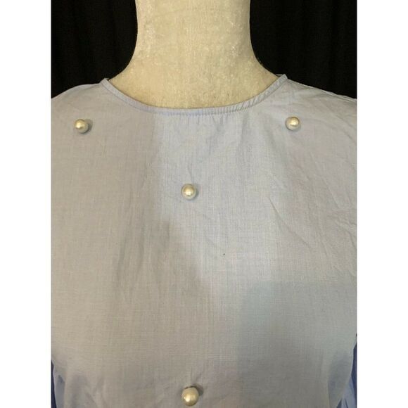Zara Womens Blue White Pearl Long Sleeve Top Small - Picture 2 of 6